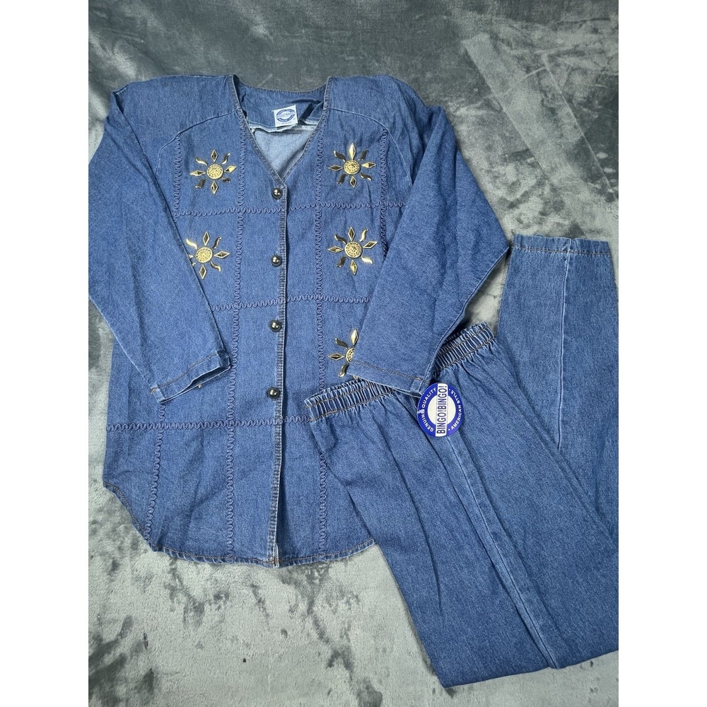 Vintage Bingo Bingo Suit Womens Medium Blue Denim Western‎ Style Sun USA 2 Piece
